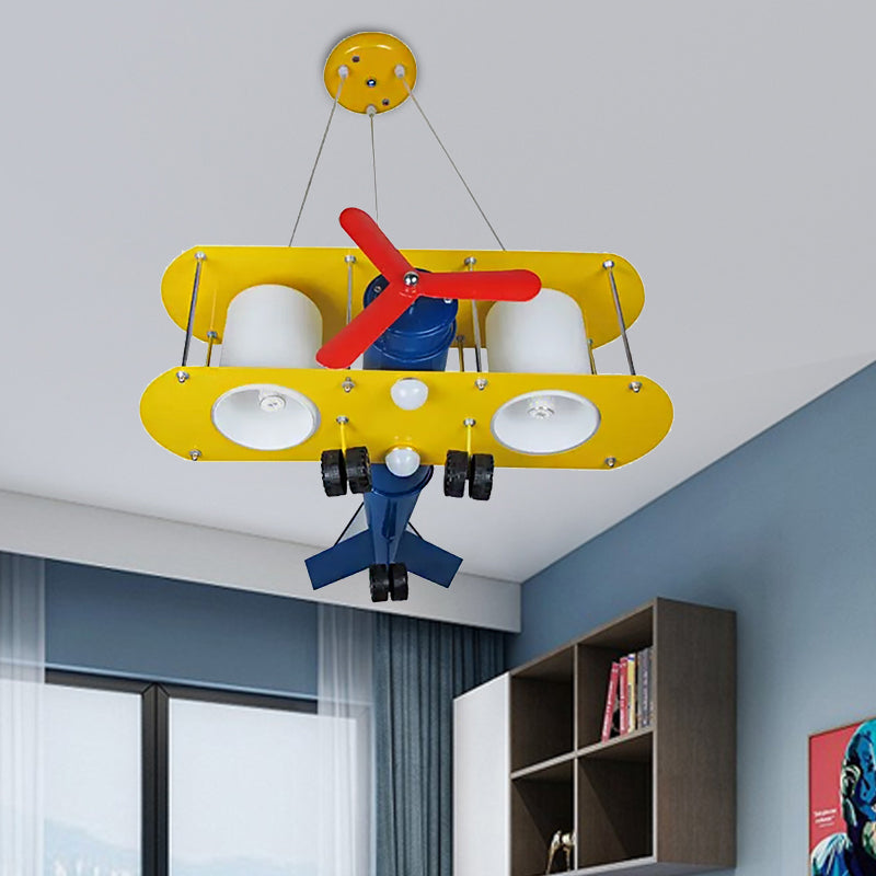 Child Bedroom Propeller Plane Pendant Lamp Metal Cartoon Yellow Finish Chandelier Clearhalo 'Ceiling Lights' 'Chandeliers' Lighting' options 186305
