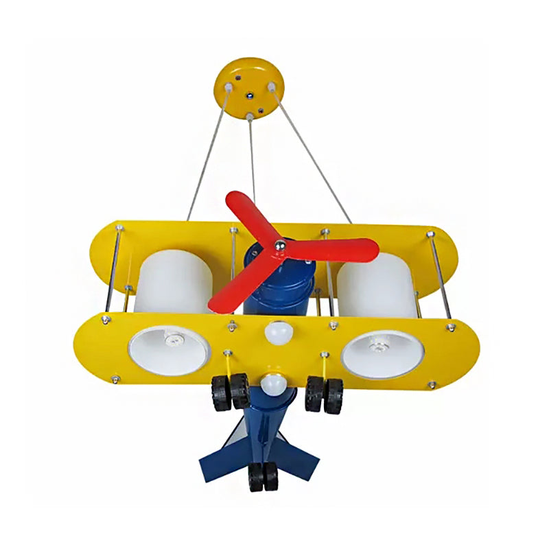 Child Bedroom Propeller Plane Pendant Lamp Metal Cartoon Yellow Finish Chandelier Clearhalo 'Ceiling Lights' 'Chandeliers' Lighting' options 186307