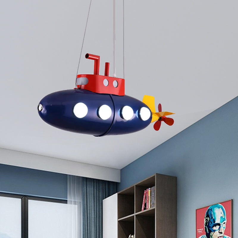 Kids Submarine Shape Chandelier Metal Hanging Light in Blue Finish for Game Room Kindergarten Clearhalo 'Ceiling Lights' 'Chandeliers' Lighting' options 186314