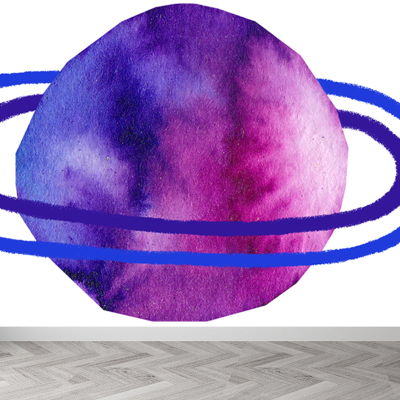 Watercolor Ringed Planet Mural Kids Style Smooth Wall Art in Dark Color for Bedroom Clearhalo 'Wall Decor' 'Wall Mural' 1863152