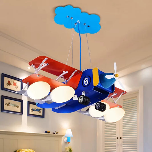 Metal Airplane Chandelier Four Lights Modern Style Ceiling Pendant in Blue for Kindergarten Clearhalo 'Ceiling Lights' 'Chandeliers' Lighting' options 186319