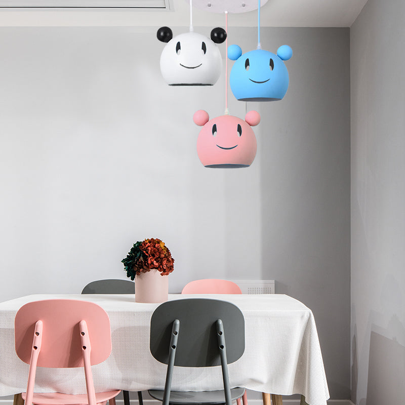 Cartoon Smiling Mouse Hanging Lamp Metal 3-Bulb Multi-Colored Ceiling Pendant for Study Room Clearhalo 'Ceiling Lights' 'Pendant Lights' 'Pendants' Lighting' 186351