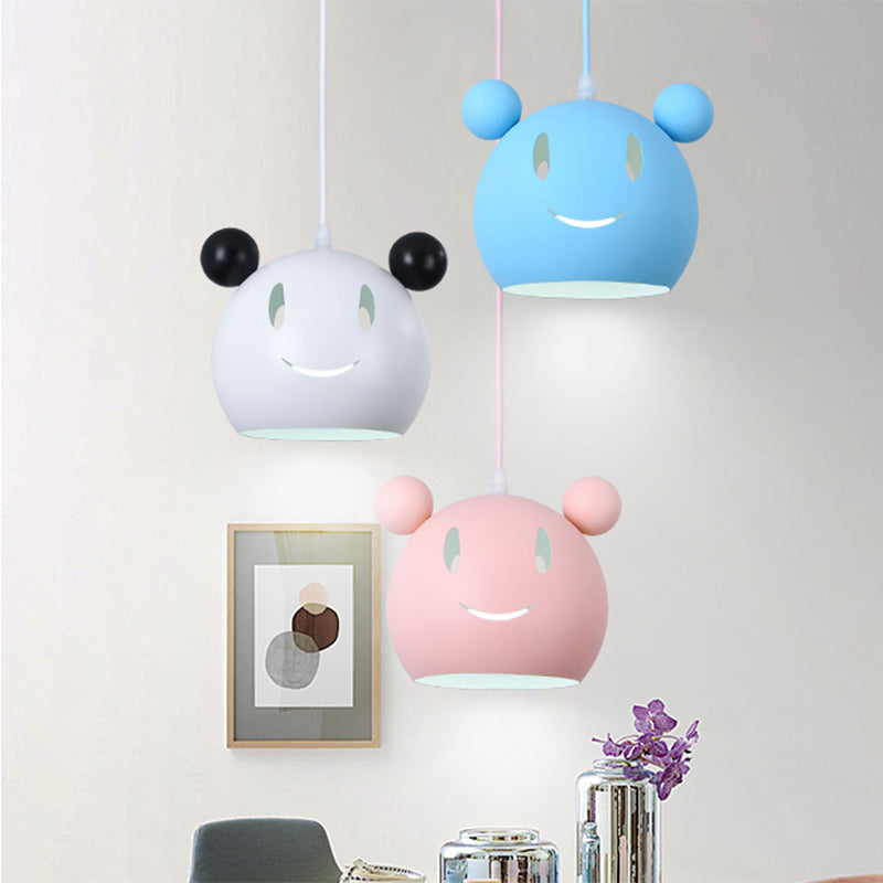 Cartoon Smiling Mouse Hanging Lamp Metal 3-Bulb Multi-Colored Ceiling Pendant for Study Room Clearhalo 'Ceiling Lights' 'Pendant Lights' 'Pendants' Lighting' 186352