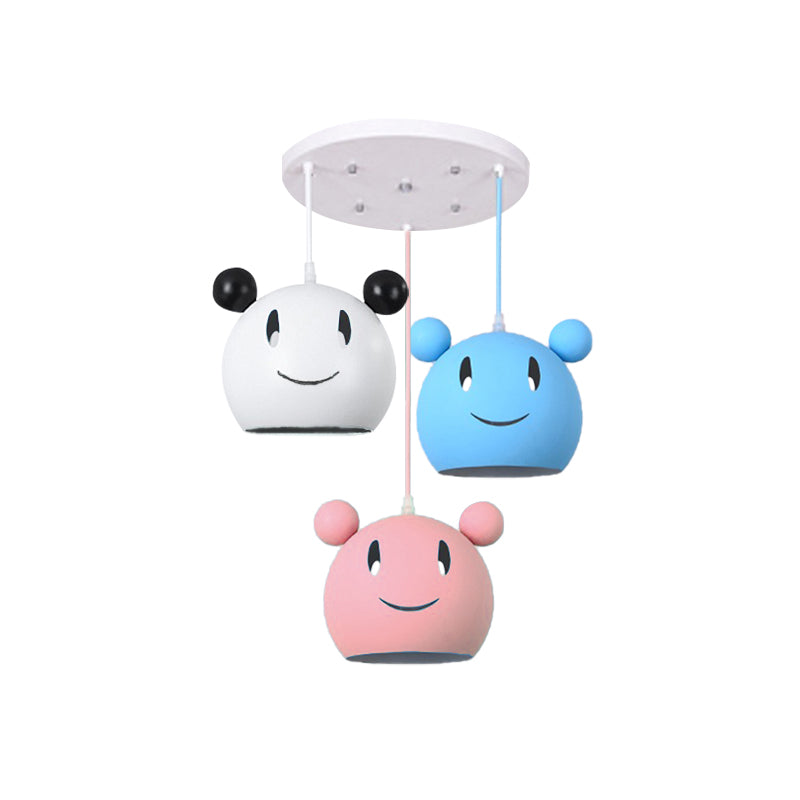 Cartoon Smiling Mouse Hanging Lamp Metal 3-Bulb Multi-Colored Ceiling Pendant for Study Room Clearhalo 'Ceiling Lights' 'Pendant Lights' 'Pendants' Lighting' 186353