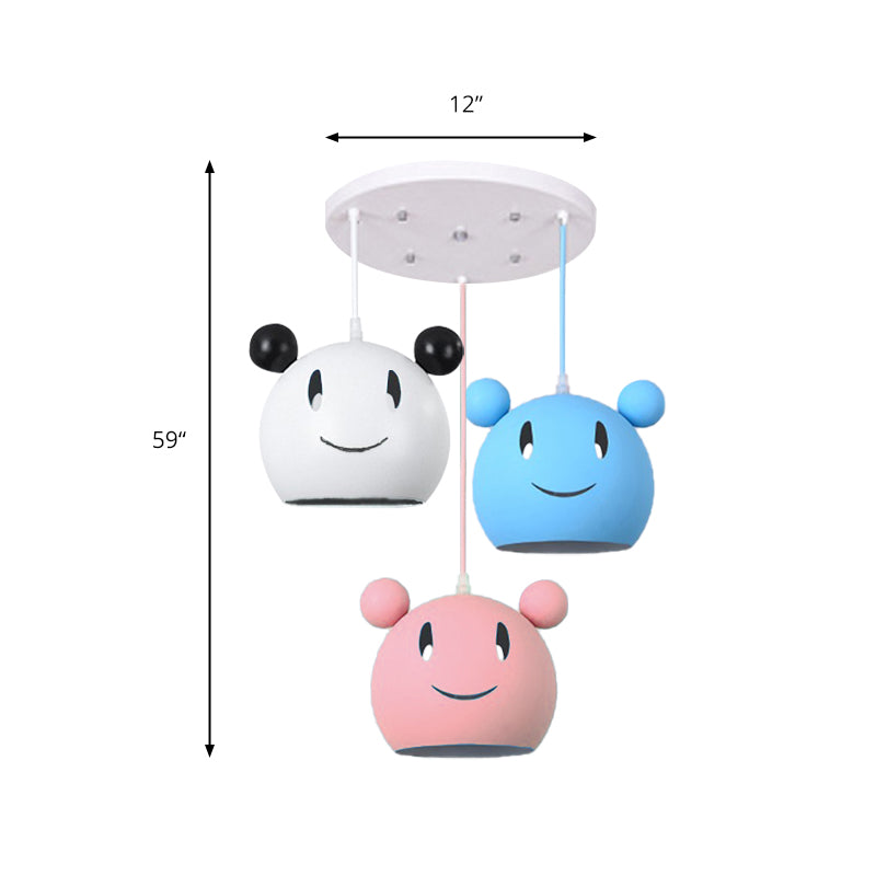 Cartoon Smiling Mouse Hanging Lamp Metal 3-Bulb Multi-Colored Ceiling Pendant for Study Room Clearhalo 'Ceiling Lights' 'Pendant Lights' 'Pendants' Lighting' 186354