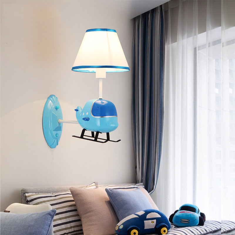 Modern Style Helicopter Wall Lamp One Light Resin Sconce Light in Blue for Child Bedroom Clearhalo 'Wall Lamps & Sconces' 'Wall Lights' Lighting' 186360