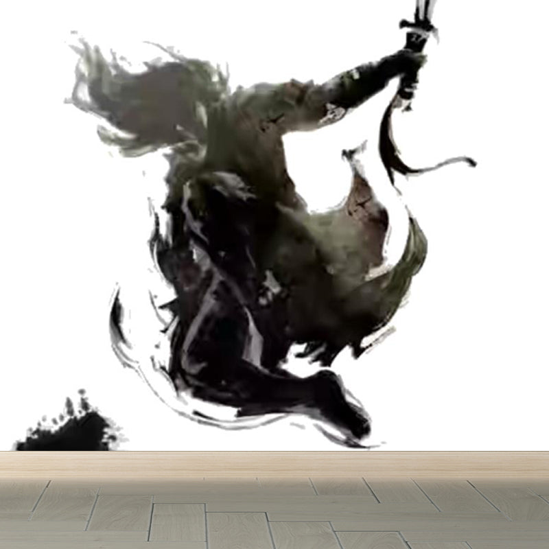 Black Swordsman Mural Decal for Decoration Contemporary Living Room Wall Covering Clearhalo 'Wall Decor' 'Wall Mural' 1863717