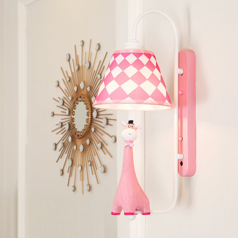 Animal Style Wall Light with Fabric Shade Giraffe One Light Resin Sconce Light for Study Room Pink Clearhalo 'Wall Lamps & Sconces' 'Wall Lights' Lighting' 186374