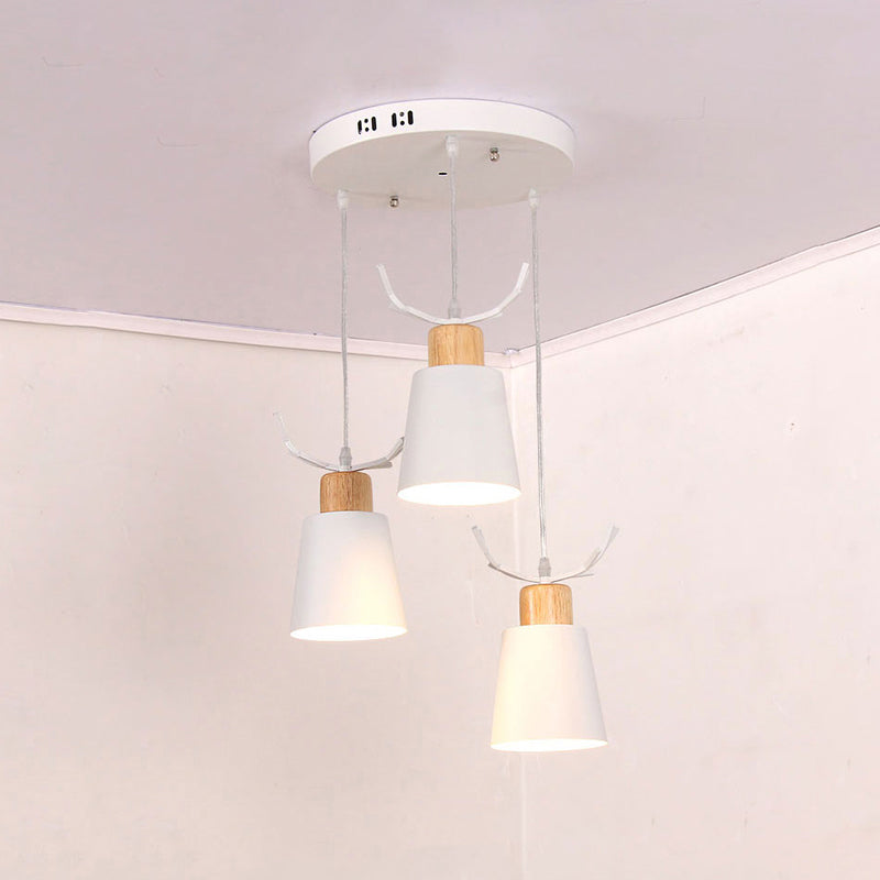 Metal Bucket Pendant Lamp with Antlers Metal 3 Lights Nordic Hanging Light in White for Cloth Shop Clearhalo 'Ceiling Lights' 'Pendant Lights' 'Pendants' Lighting' 186387