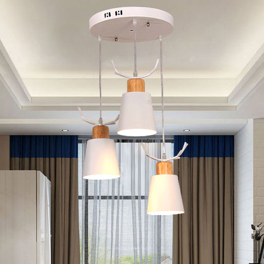 Metal Bucket Pendant Lamp with Antlers Metal 3 Lights Nordic Hanging Light in White for Cloth Shop Clearhalo 'Ceiling Lights' 'Pendant Lights' 'Pendants' Lighting' 186388