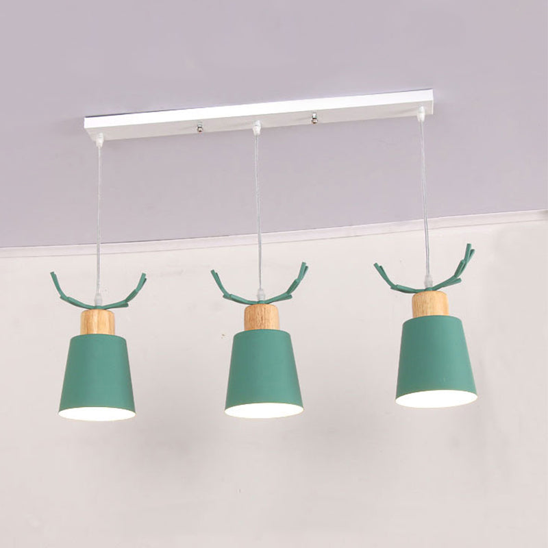 Bucket Shaped Foyer Pendant Light with Antlers Metal 3 Heads Macaron Style Hanging Lamp Clearhalo 'Ceiling Lights' 'Pendant Lights' 'Pendants' Lighting' 186403