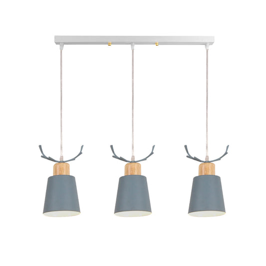 Bucket Shaped Foyer Pendant Light with Antlers Metal 3 Heads Macaron Style Hanging Lamp Clearhalo 'Ceiling Lights' 'Pendant Lights' 'Pendants' Lighting' 186409