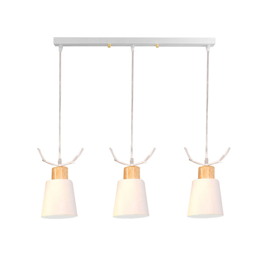 White Trapezoid Pendant Lamp with Antlers 3 Heads Metal Hanging Lamp for Dining Table Clearhalo 'Ceiling Lights' 'Pendant Lights' 'Pendants' Lighting' 186430