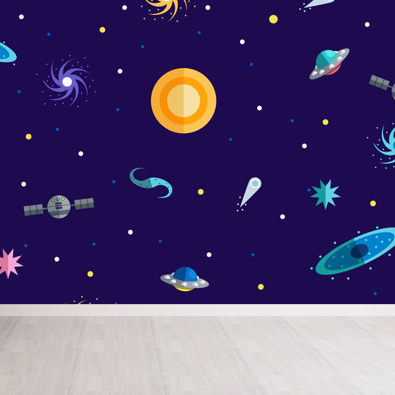 Pastel Color Spaceship Scenery Mural Stain-Proofing Wall Covering for Living Room Clearhalo 'Wall Decor' 'Wall Mural' 1864393