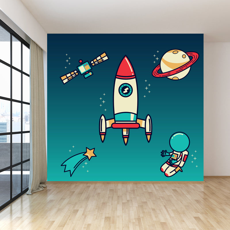 Pastel Color Spaceship Scenery Mural Stain-Proofing Wall Covering for Living Room Clearhalo 'Wall Decor' 'Wall Mural' 1864397