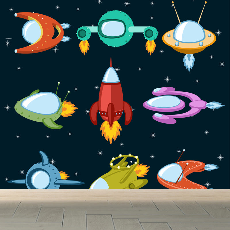 Pastel Color Spaceship Scenery Mural Stain-Proofing Wall Covering for Living Room Clearhalo 'Wall Decor' 'Wall Mural' 1864402