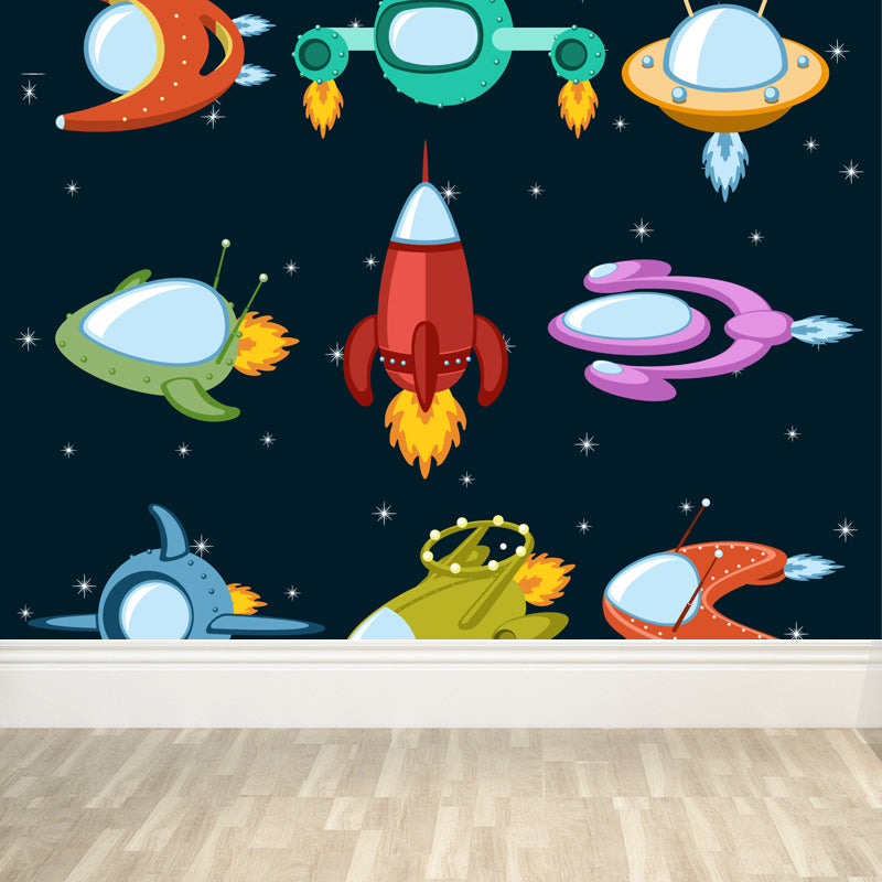 Pastel Color Spaceship Scenery Mural Stain-Proofing Wall Covering for Living Room Clearhalo 'Wall Decor' 'Wall Mural' 1864403