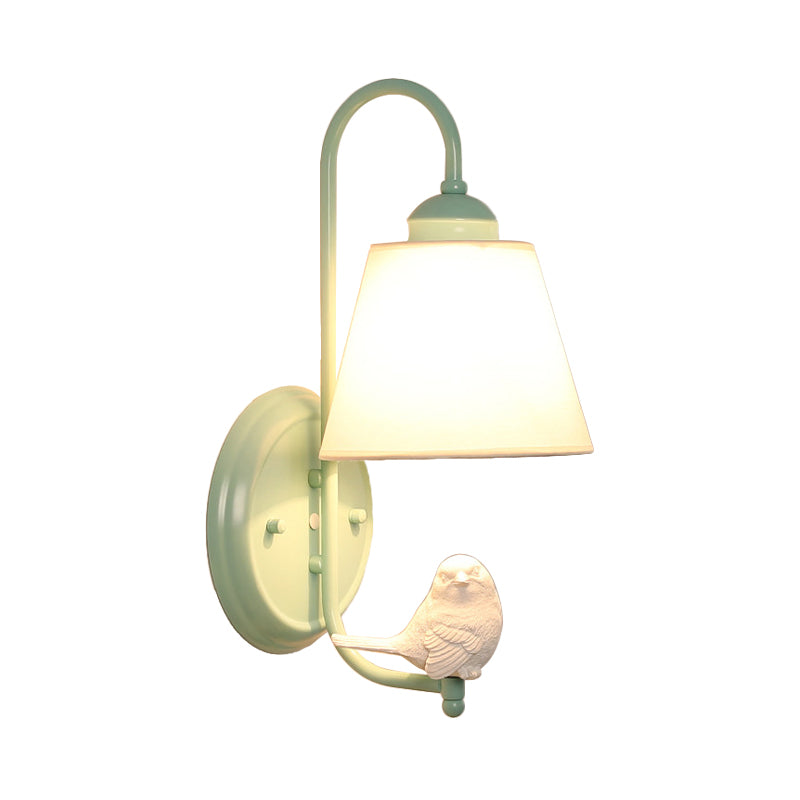 Macaron Style Bucket Shade Wall Light with Bird Deco One Light Metal Wall Sconce in Green for Nursing Room Clearhalo 'Wall Lamps & Sconces' 'Wall Lights' Lighting' 186452