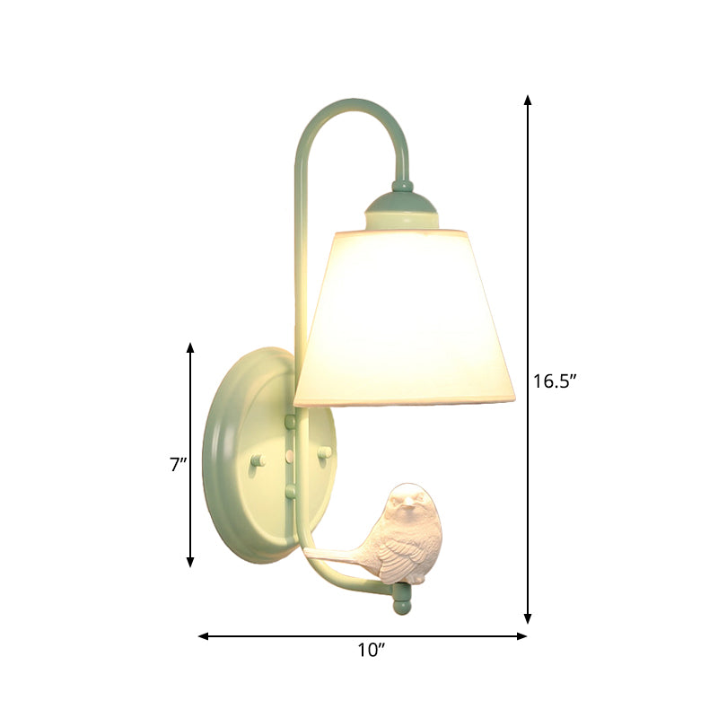 Macaron Style Bucket Shade Wall Light with Bird Deco One Light Metal Wall Sconce in Green for Nursing Room Clearhalo 'Wall Lamps & Sconces' 'Wall Lights' Lighting' 186453