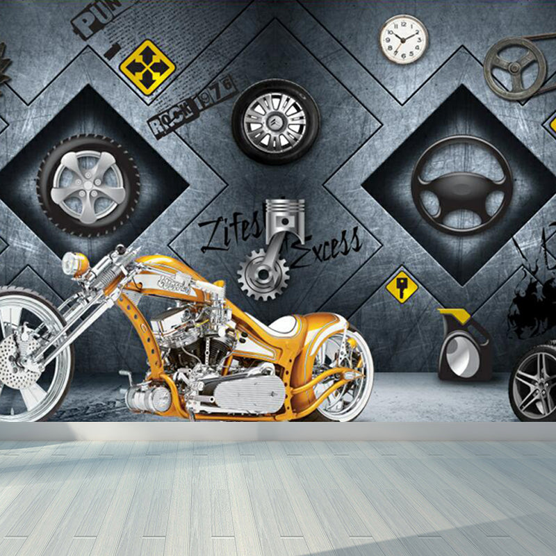 Steampunk Metal Wall Paper Mural for Boys Bedroom Customized Wall Art in Dark Color Dark Gray Clearhalo 'Wall Decor' 'Wall Mural' 1864536