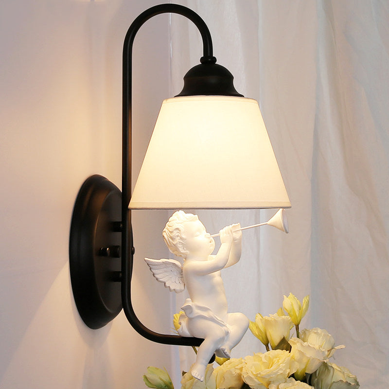 Child Bedroom Little Angel Wall Light with Tapered Shade Metal Single Head Sconce Light Black Clearhalo 'Wall Lamps & Sconces' 'Wall Lights' Lighting' 186454