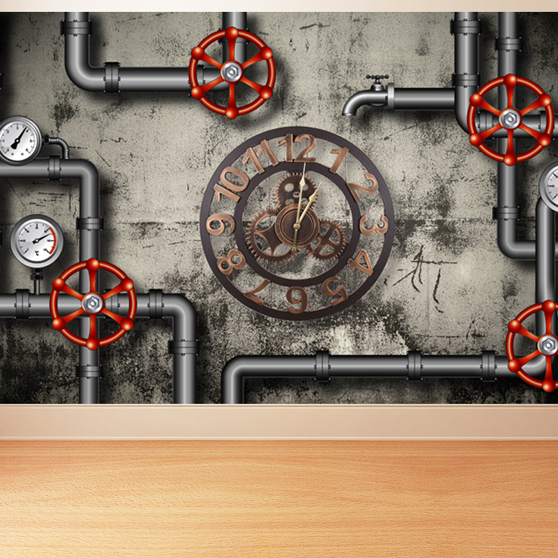 Steampunk Metal Wall Paper Mural for Boys Bedroom Customized Wall Art in Dark Color Pewter Clearhalo 'Wall Decor' 'Wall Mural' 1864546