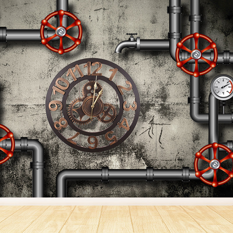 Steampunk Metal Wall Paper Mural for Boys Bedroom Customized Wall Art in Dark Color Clearhalo 'Wall Decor' 'Wall Mural' 1864548