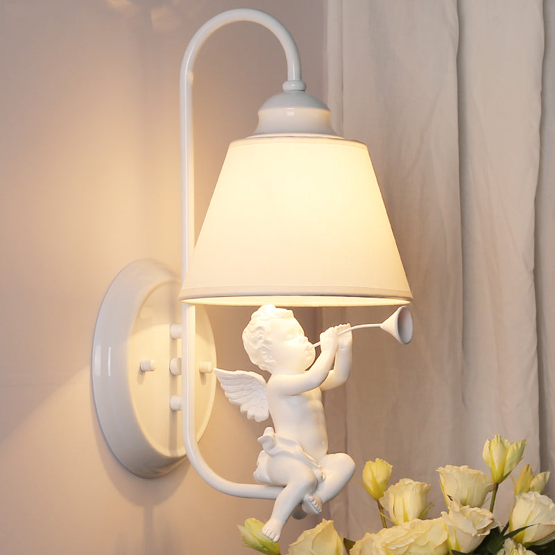 Child Bedroom Little Angel Wall Light with Tapered Shade Metal Single Head Sconce Light Clearhalo 'Wall Lamps & Sconces' 'Wall Lights' Lighting' 186458