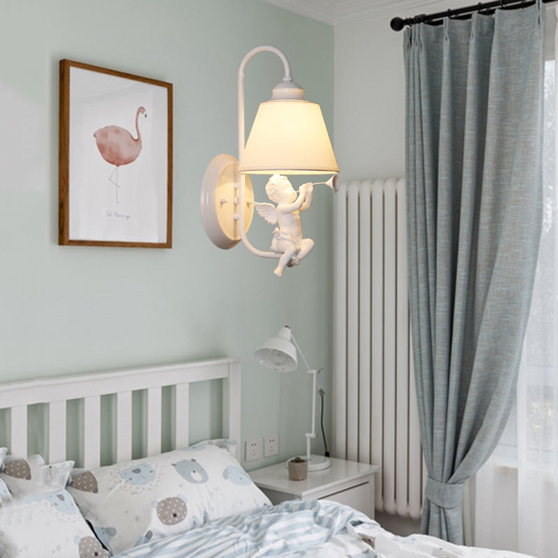 Child Bedroom Little Angel Wall Light with Tapered Shade Metal Single Head Sconce Light White Clearhalo 'Wall Lamps & Sconces' 'Wall Lights' Lighting' 186459