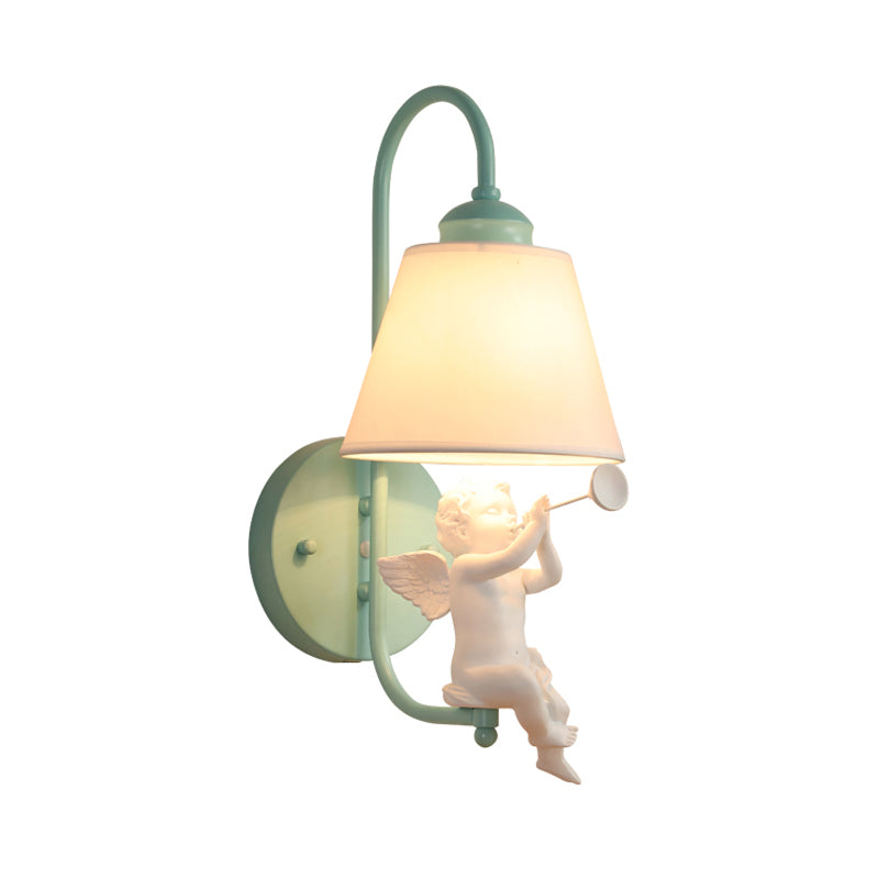 Resin Little Angel Wall Light with Fabric Shade 1 Head Nordic Wall Sconce in Green for Kid Bedroom Clearhalo 'Wall Lamps & Sconces' 'Wall Lights' Lighting' 186475