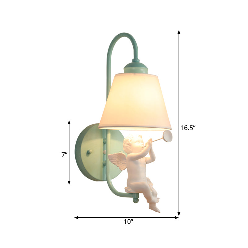 Resin Little Angel Wall Light with Fabric Shade 1 Head Nordic Wall Sconce in Green for Kid Bedroom Clearhalo 'Wall Lamps & Sconces' 'Wall Lights' Lighting' 186476