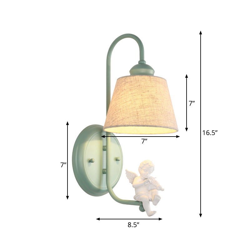 1 Light Angel Sconce Light with Tapered Shade Nordic Metal Wall Lamp in Green for Living Room Clearhalo 'Wall Lamps & Sconces' 'Wall Lights' Lighting' 186488
