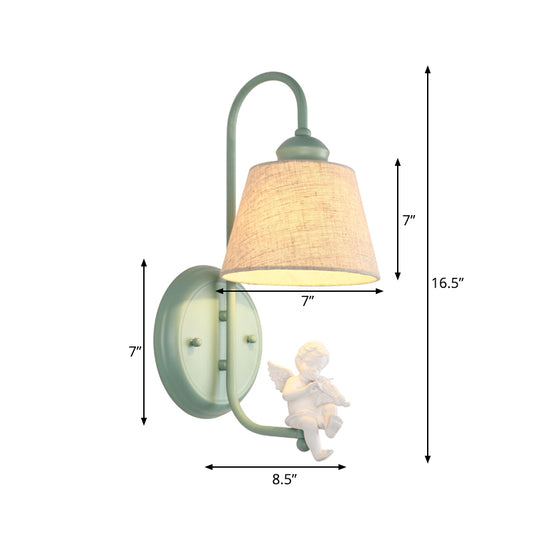 1 Light Angel Sconce Light with Tapered Shade Nordic Metal Wall Lamp in Green for Living Room Clearhalo 'Wall Lamps & Sconces' 'Wall Lights' Lighting' 186488