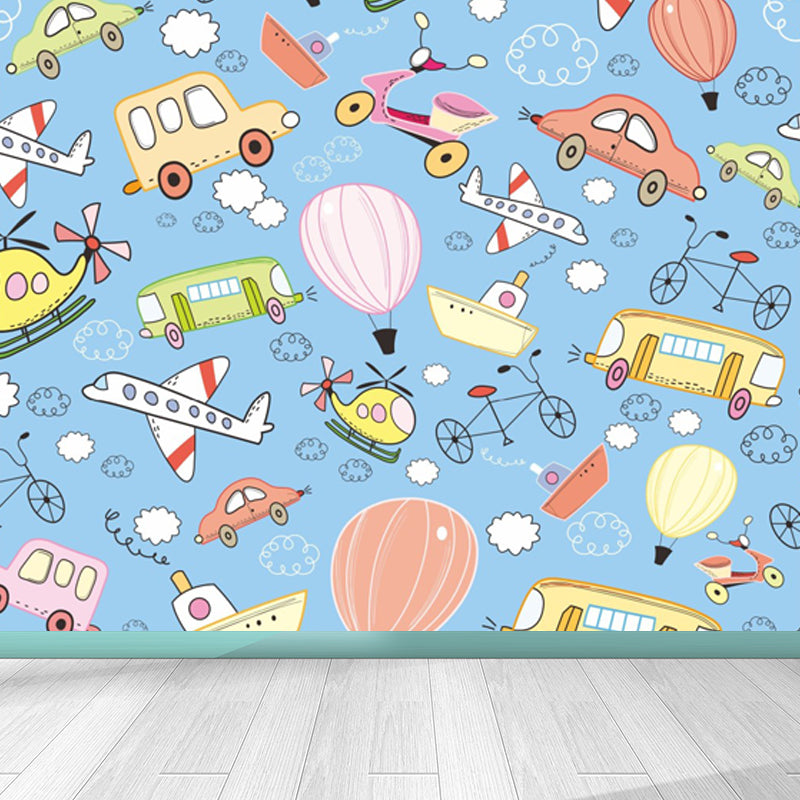Soft Color Children's Art Mural Wallpaper Huge Space Scene Wall Covering for Dining Room Light Blue Clearhalo 'Wall Decor' 'Wall Mural' 1865247