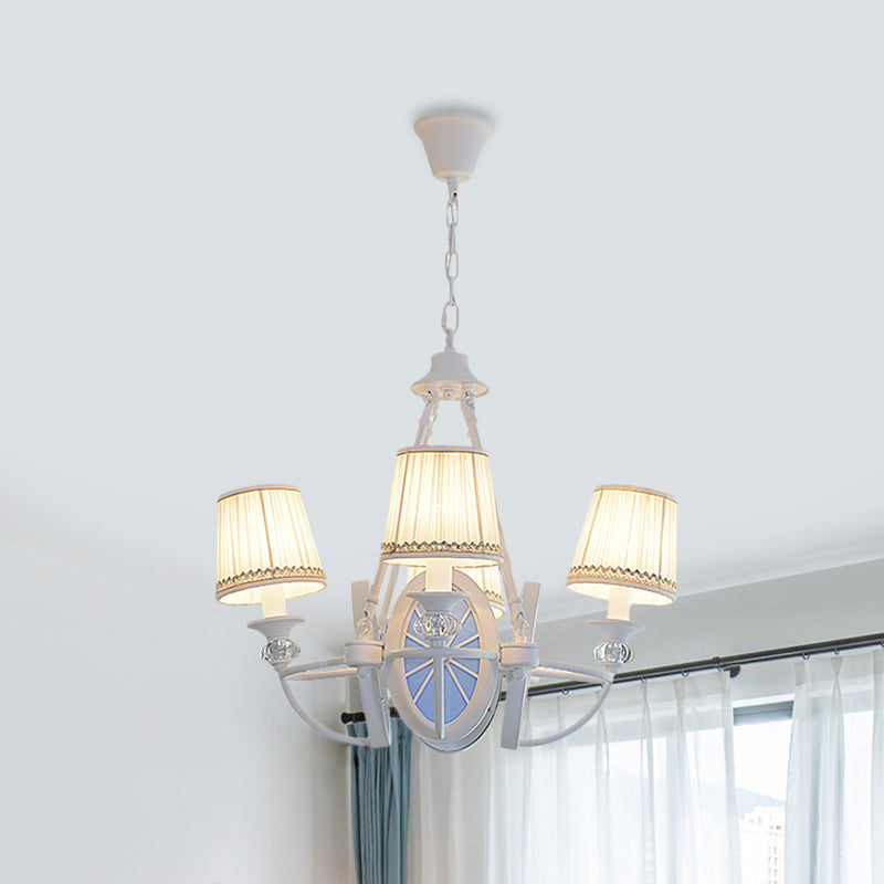 Barrel Chandelier Lamp Children Pleated Fabric 4 Heads White Suspension Light with Wheel Design Blue Clearhalo 'Ceiling Lights' 'Chandeliers' Lighting' options 1865314_cc0f8eb5-7fee-4de5-8f9c-1dfacd9951d0