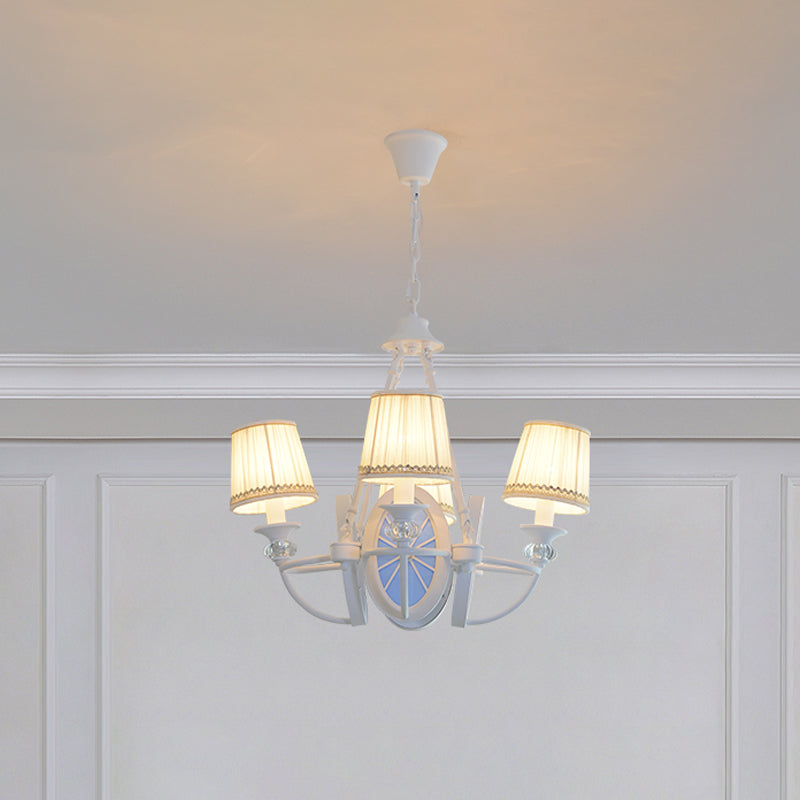 Barrel Chandelier Lamp Children Pleated Fabric 4 Heads White Suspension Light with Wheel Design Clearhalo 'Ceiling Lights' 'Chandeliers' Lighting' options 1865315