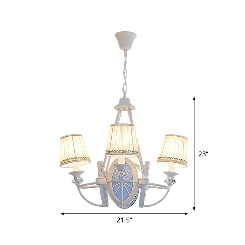 Barrel Chandelier Lamp Children Pleated Fabric 4 Heads White Suspension Light with Wheel Design Clearhalo 'Ceiling Lights' 'Chandeliers' Lighting' options 1865317