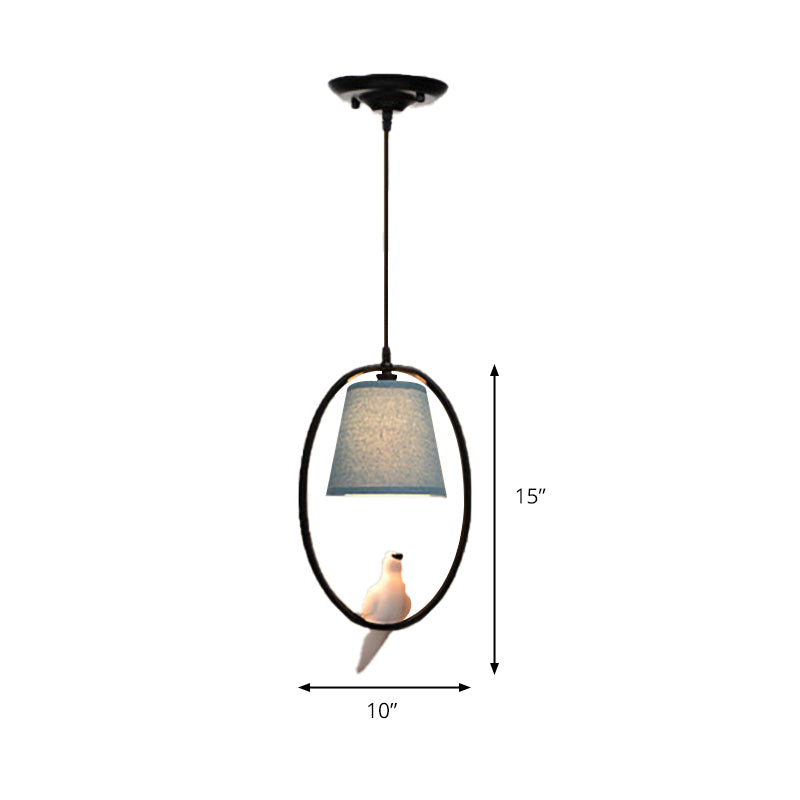 Rustic Style Tapered Shade Pendant Lamp 1 Head Fabric Pendant Light in Blue for Cafe Clearhalo 'Ceiling Lights' 'Pendant Lights' 'Pendants' Lighting' 186537