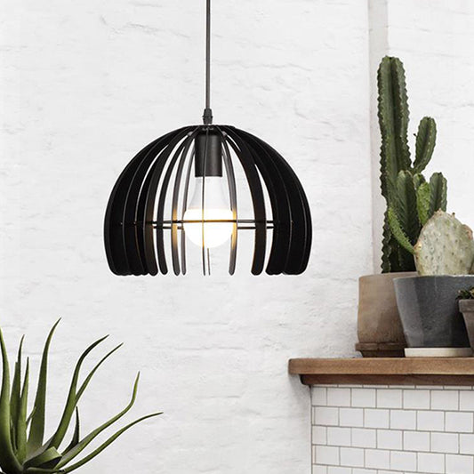 Domed Cage Living Room Hanging Lamp Kit Metal Single Bulb Contemporary Suspension Pendant in Black/White Black Clearhalo 'Ceiling Lights' 'Modern Pendants' 'Modern' 'Pendant Lights' 'Pendants' Lighting' 1865408