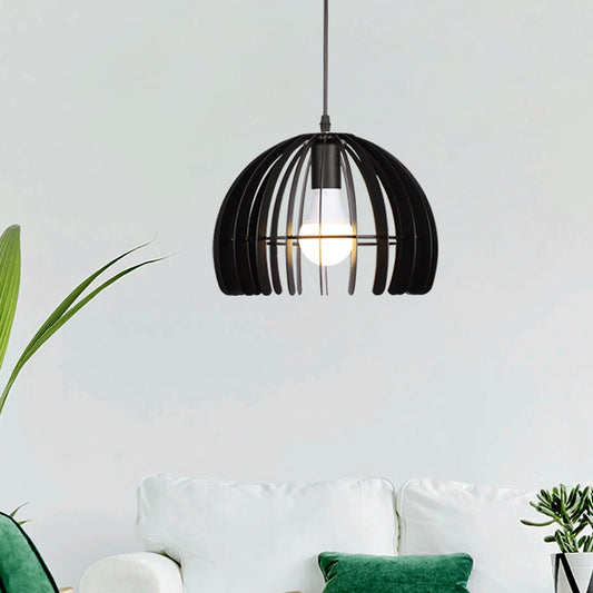 Domed Cage Living Room Hanging Lamp Kit Metal Single Bulb Contemporary Suspension Pendant in Black/White Clearhalo 'Ceiling Lights' 'Modern Pendants' 'Modern' 'Pendant Lights' 'Pendants' Lighting' 1865409