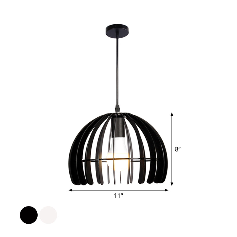 Domed Cage Living Room Hanging Lamp Kit Metal Single Bulb Contemporary Suspension Pendant in Black/White Clearhalo 'Ceiling Lights' 'Modern Pendants' 'Modern' 'Pendant Lights' 'Pendants' Lighting' 1865411