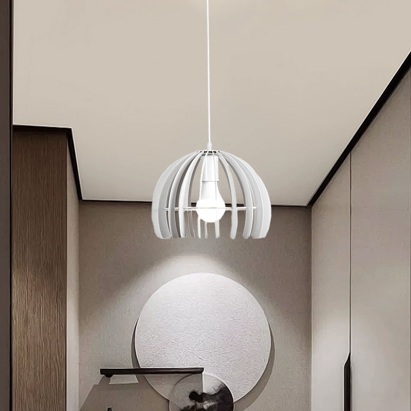 Domed Cage Living Room Hanging Lamp Kit Metal Single Bulb Contemporary Suspension Pendant in Black/White Clearhalo 'Ceiling Lights' 'Modern Pendants' 'Modern' 'Pendant Lights' 'Pendants' Lighting' 1865413