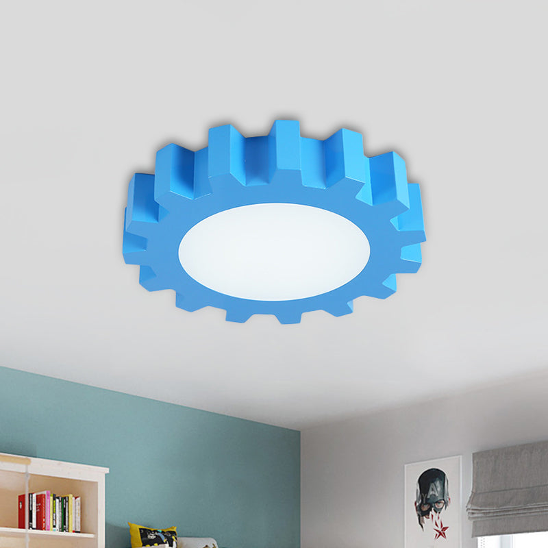 Gear Flush Lighting Kids Metallic Blue/Green LED Surface Mount Ceiling Light with Acrylic Shade Blue Clearhalo 'Ceiling Lights' 'Close To Ceiling Lights' 'Close to ceiling' 'Flush mount' Lighting' 1865416