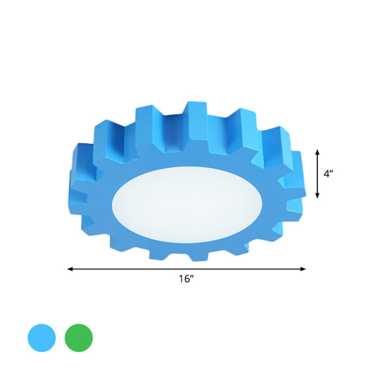 Gear Flush Lighting Kids Metallic Blue/Green LED Surface Mount Ceiling Light with Acrylic Shade Clearhalo 'Ceiling Lights' 'Close To Ceiling Lights' 'Close to ceiling' 'Flush mount' Lighting' 1865419