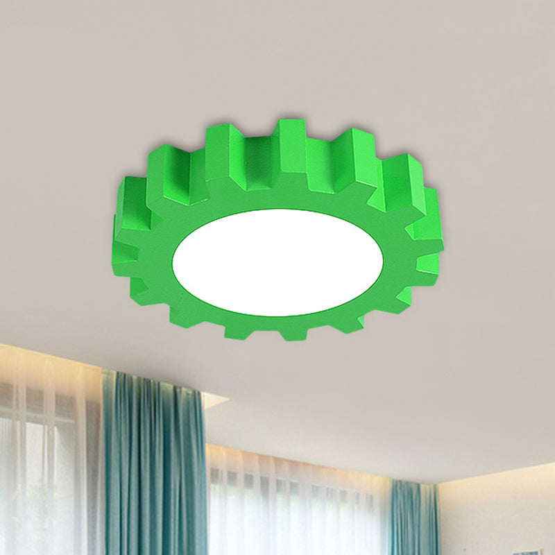 Gear Flush Lighting Kids Metallic Blue/Green LED Surface Mount Ceiling Light with Acrylic Shade Green Clearhalo 'Ceiling Lights' 'Close To Ceiling Lights' 'Close to ceiling' 'Flush mount' Lighting' 1865420