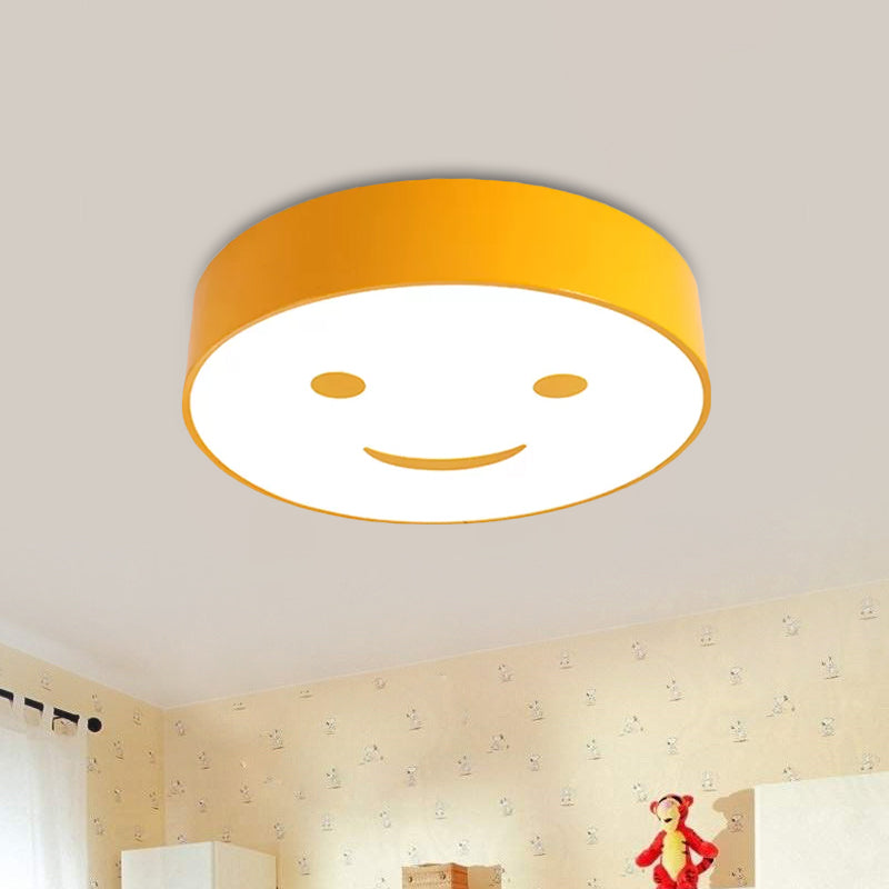 Round Smiling Face LED Flush Mount Light Kids Acrylic Red/Yellow/Blue Close to Ceiling Lamp for Kindergarten Yellow Clearhalo 'Ceiling Lights' 'Close To Ceiling Lights' 'Close to ceiling' 'Flush mount' Lighting' 1865424