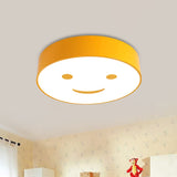 Round Smiling Face LED Flush Mount Light Kids Acrylic Red/Yellow/Blue Close to Ceiling Lamp for Kindergarten Yellow Clearhalo 'Ceiling Lights' 'Close To Ceiling Lights' 'Close to ceiling' 'Flush mount' Lighting' 1865424