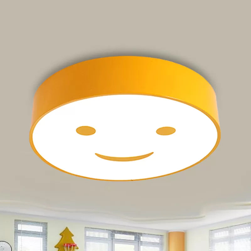 Round Smiling Face LED Flush Mount Light Kids Acrylic Red/Yellow/Blue Close to Ceiling Lamp for Kindergarten Clearhalo 'Ceiling Lights' 'Close To Ceiling Lights' 'Close to ceiling' 'Flush mount' Lighting' 1865425