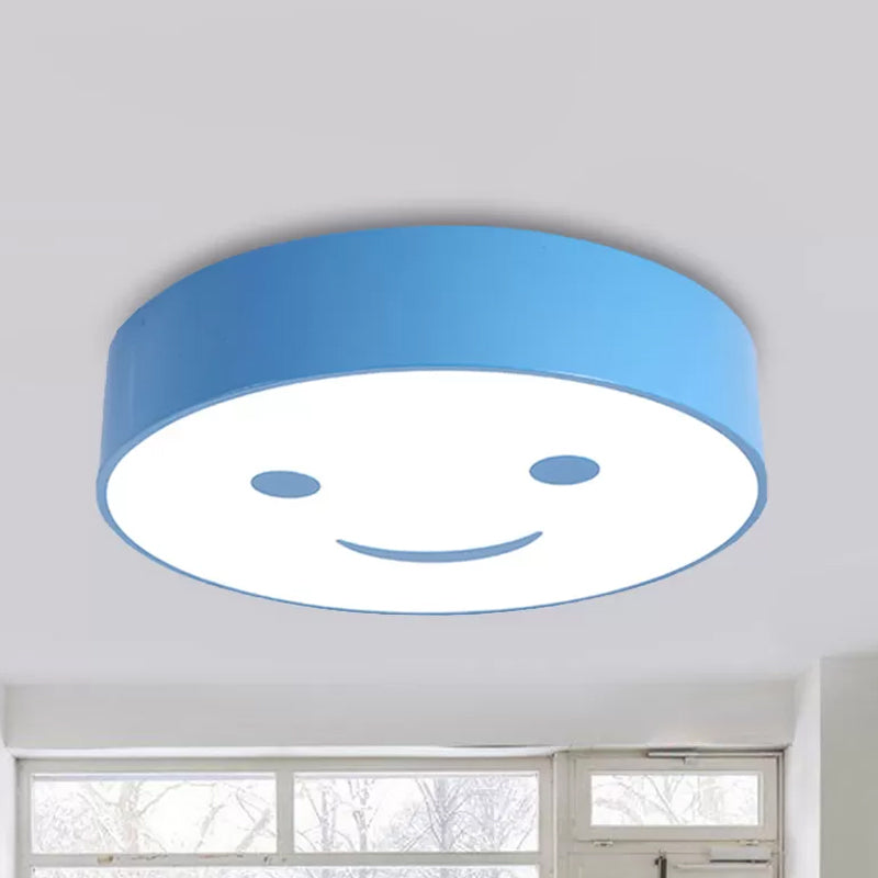 Round Smiling Face LED Flush Mount Light Kids Acrylic Red/Yellow/Blue Close to Ceiling Lamp for Kindergarten Blue Clearhalo 'Ceiling Lights' 'Close To Ceiling Lights' 'Close to ceiling' 'Flush mount' Lighting' 1865428