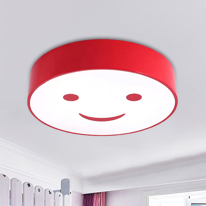 Round Smiling Face LED Flush Mount Light Kids Acrylic Red/Yellow/Blue Close to Ceiling Lamp for Kindergarten Red Clearhalo 'Ceiling Lights' 'Close To Ceiling Lights' 'Close to ceiling' 'Flush mount' Lighting' 1865432